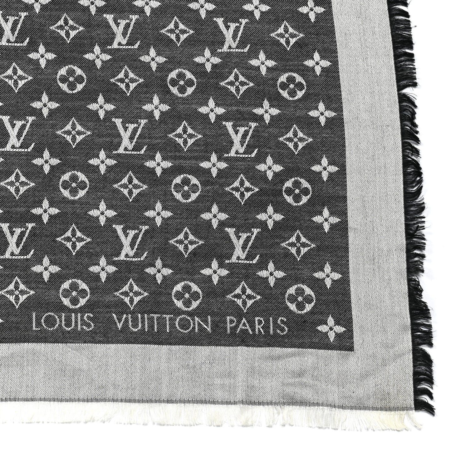 Silk Wool Monogram Denim Shawl Black