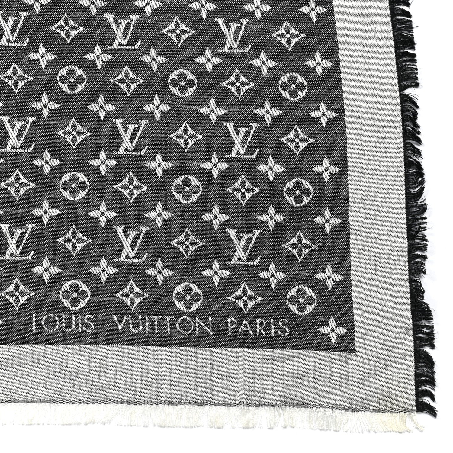Louis Vuitton Silk Wool Monogram Denim Shawl Black 5 of 6