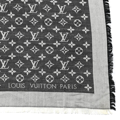 Louis Vuitton Silk Wool Monogram Denim Shawl Black 5 of 6