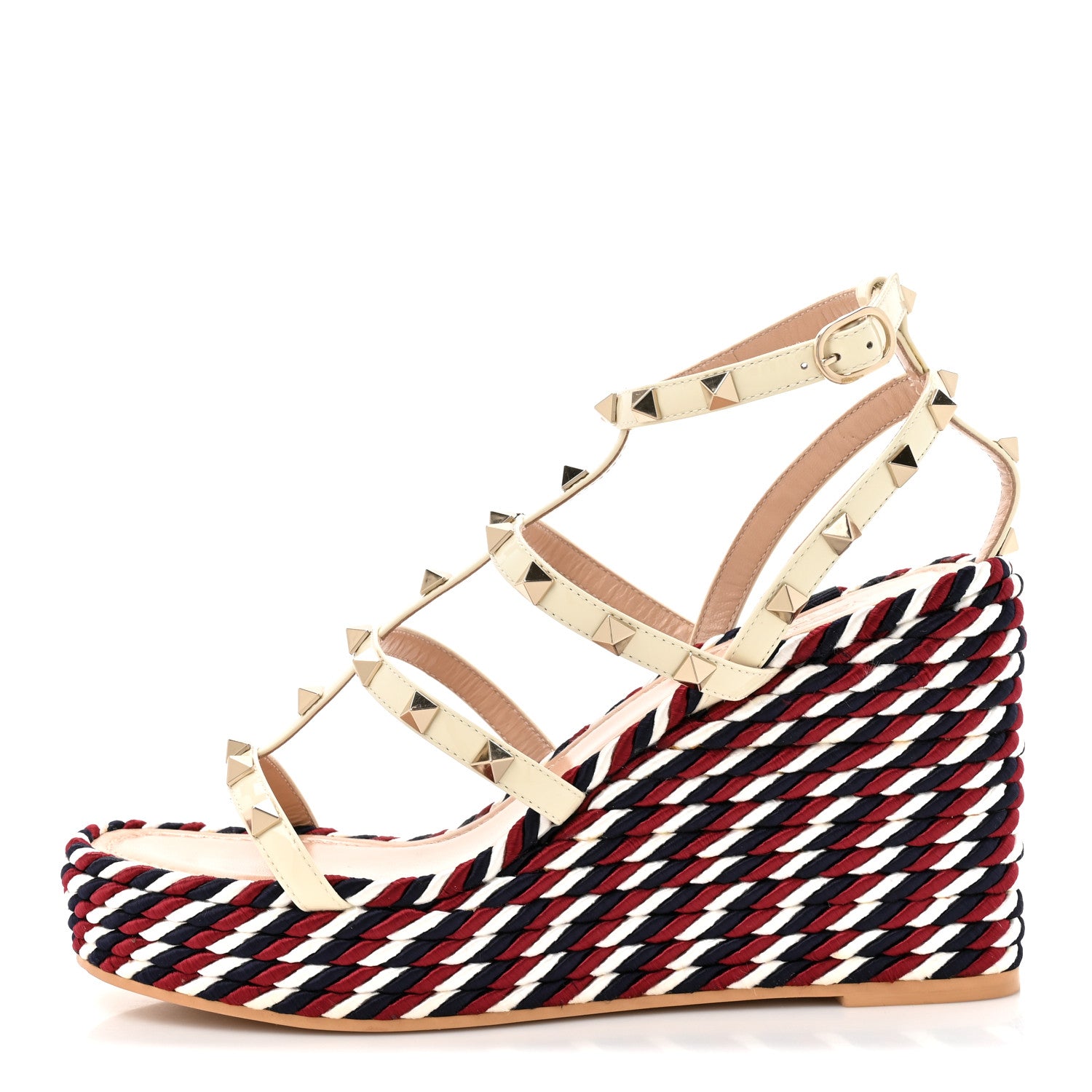 Valentino Garavani Patent Rockstud Ankle Strap Torchon Espadrille Caged 25/95mm Wedge Sandals 39 Light Ivory 1 of 10