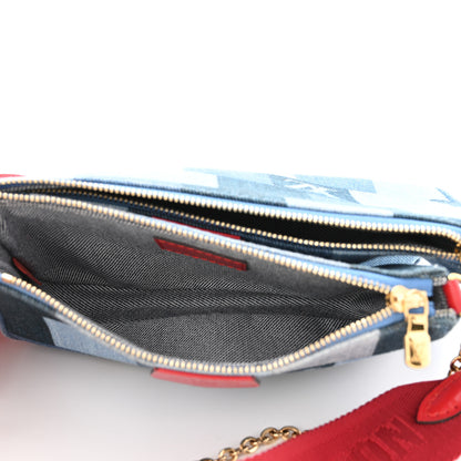 Louis Vuitton Denim Damier Monogram Patchwork Multi Pochette Accessories Blue Rouge 6 of 13