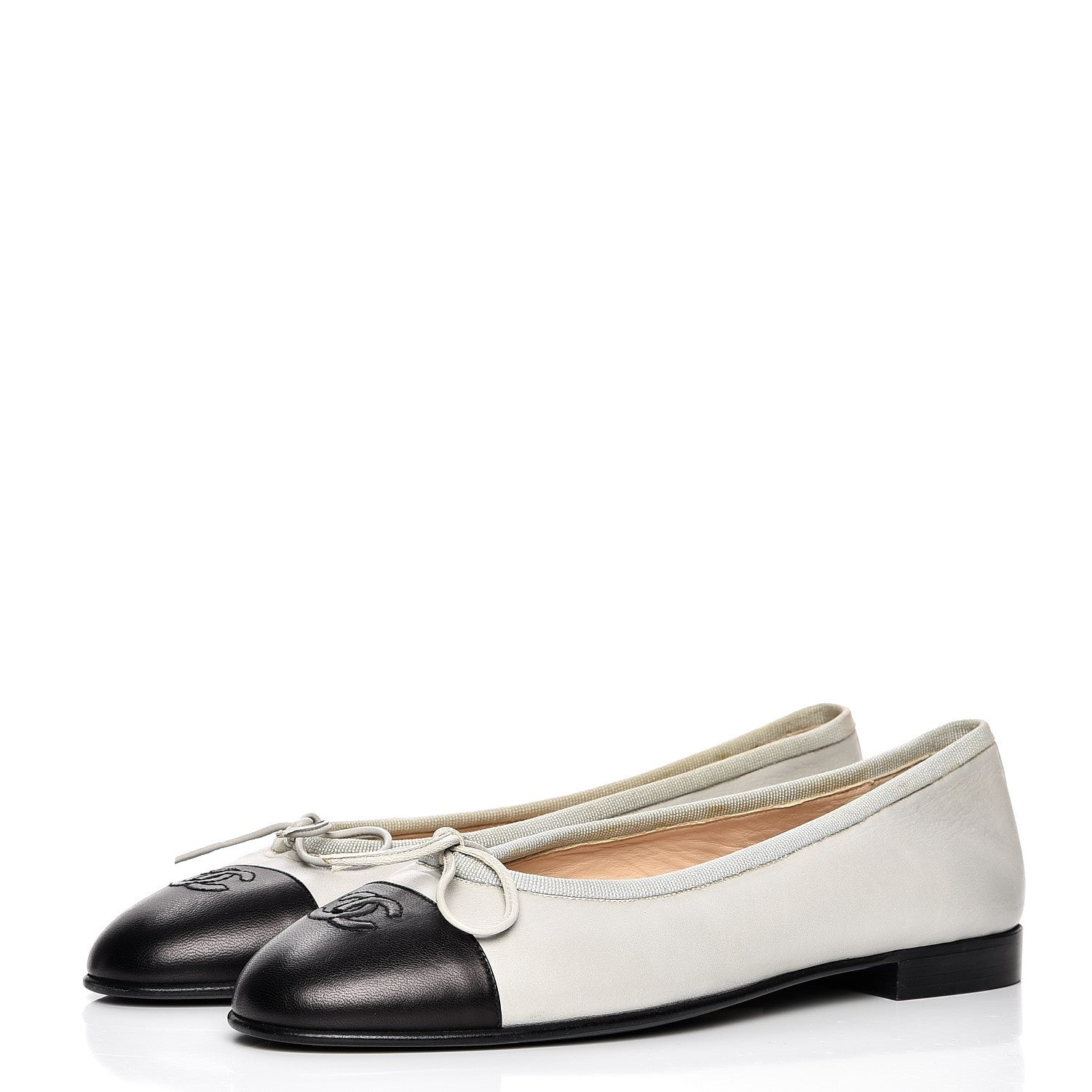 Chanel Lambskin Cap Toe Ballerina Flats 39.5 Grey Black 3 of 7
