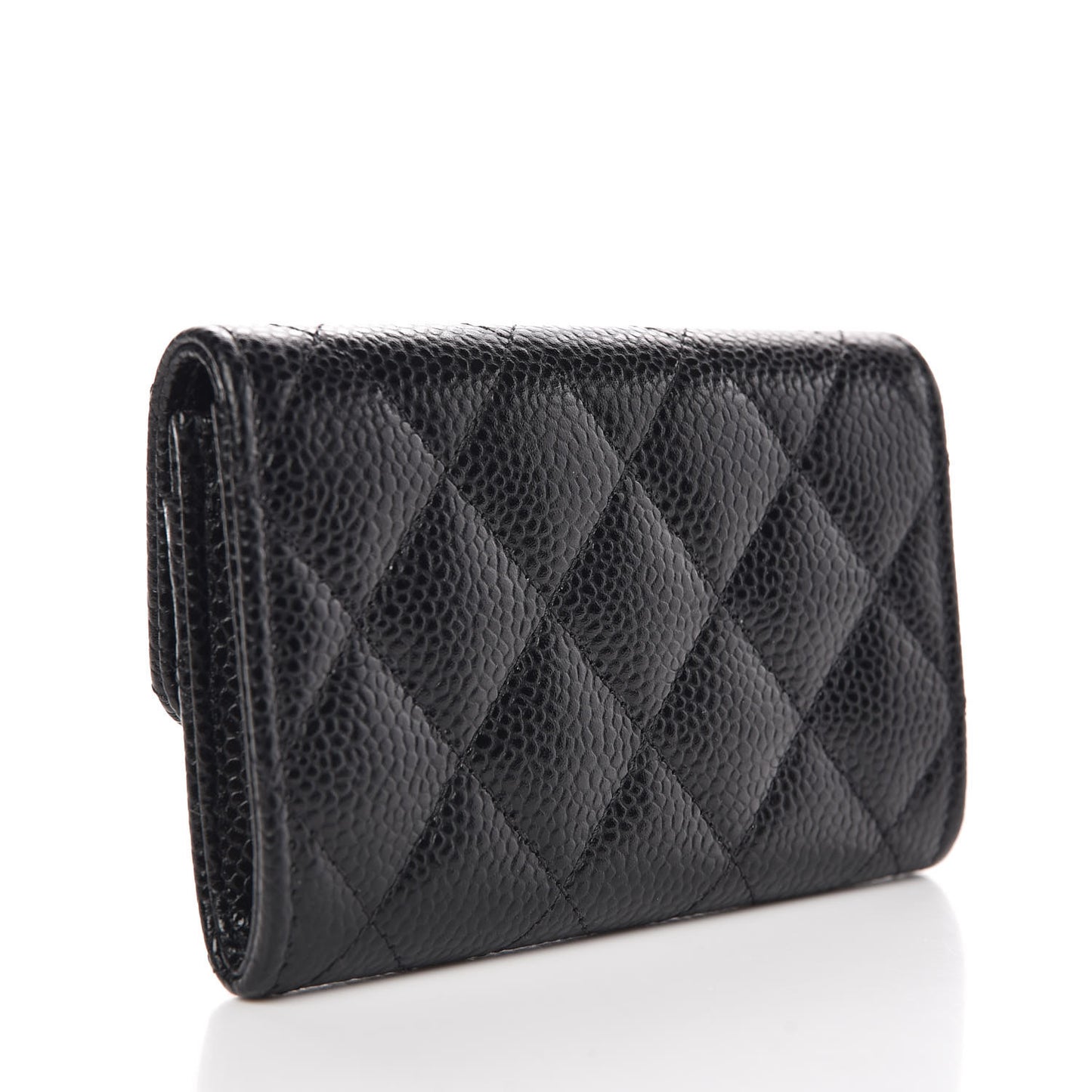 Caviar Quilted Flap Card Holder Black