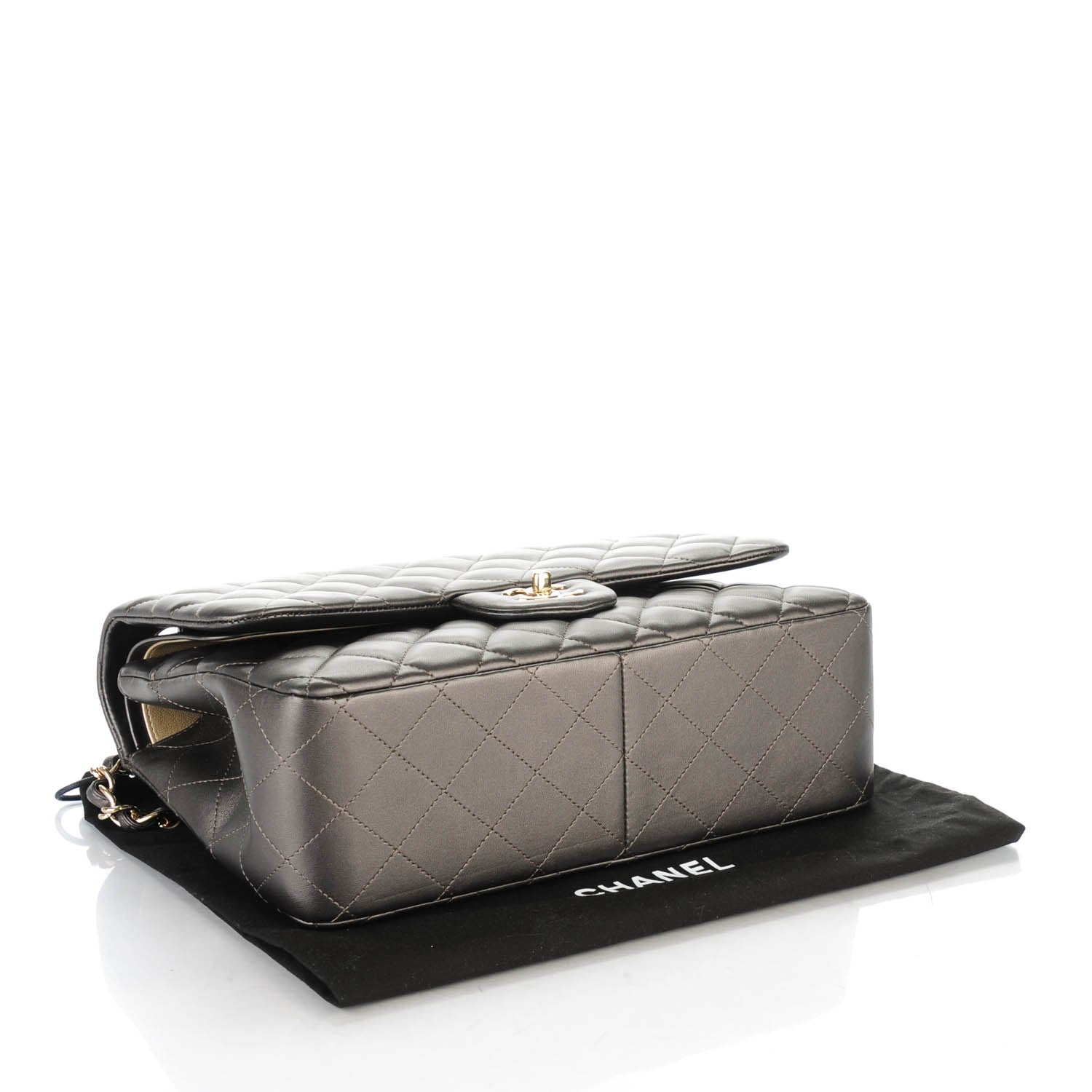 Chanel Metallic Lambskin Quilted Jumbo Double Flap Dark Grey 4 of 8
