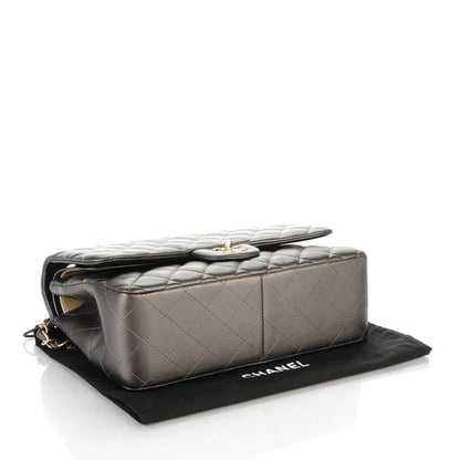 Chanel Metallic Lambskin Quilted Jumbo Double Flap Dark Grey 4 of 8
