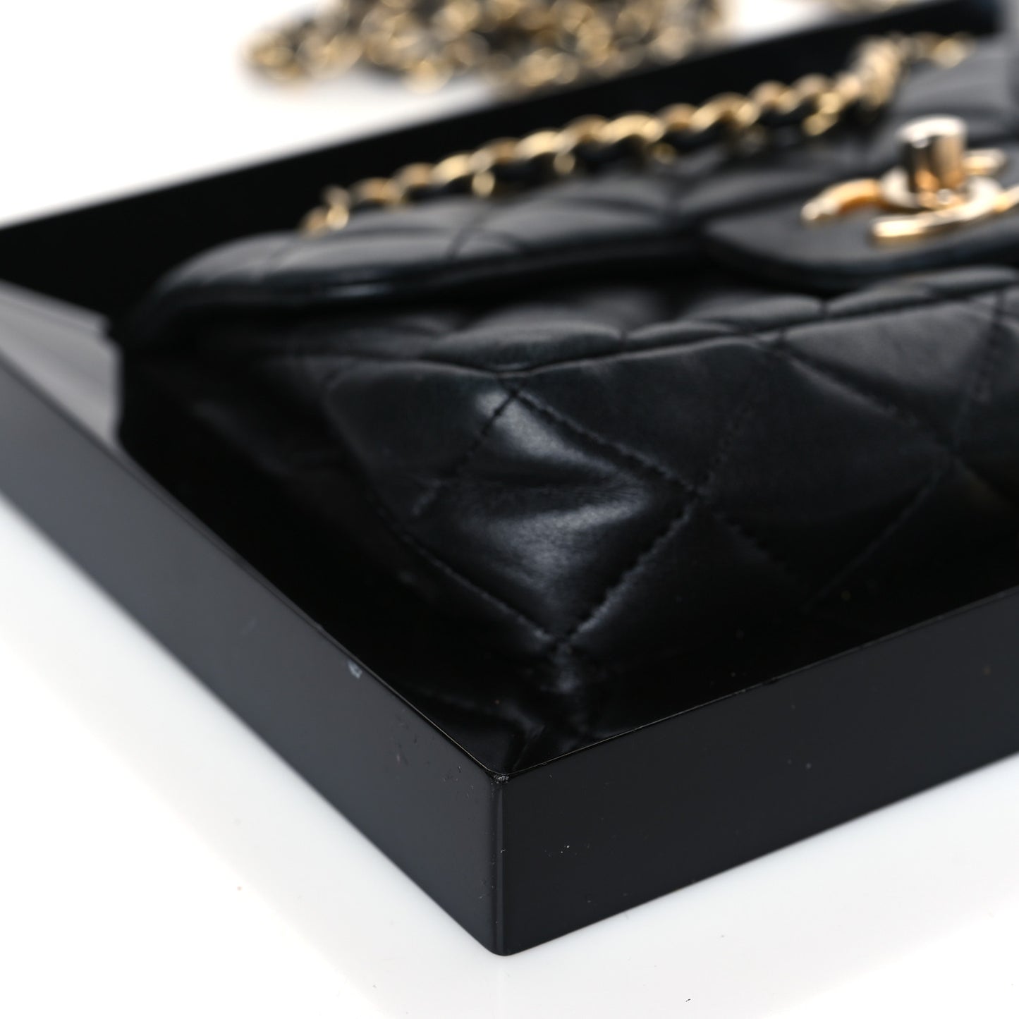 Plexiglass Lambskin Framed Flap Bag Clutch Black