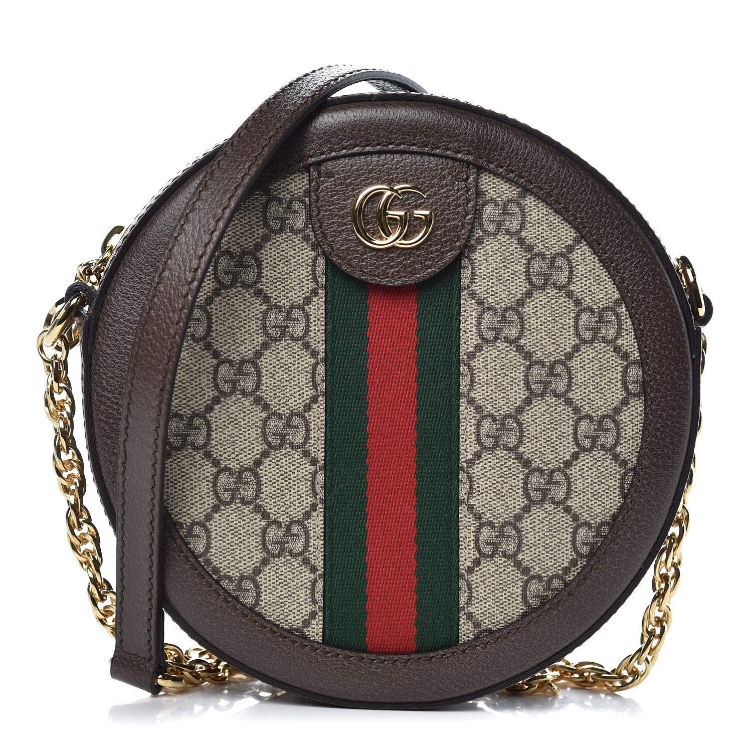 Gucci GG Supreme Monogram Web Mini Ophidia Round Shoulder Bag Brown 1 of 8