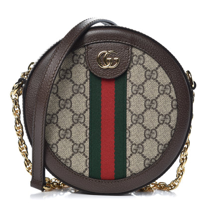 Gucci GG Supreme Monogram Web Mini Ophidia Round Shoulder Bag Brown 1 of 8