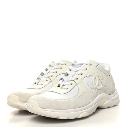 Chanel Suede Calfskin Fabric CC Sneakers 36.5 White 3 of 8