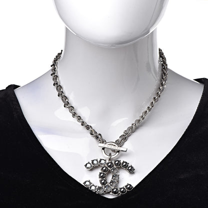 Chanel Crystal Beads Lambskin CC Short Necklace Silver 2 of 4
