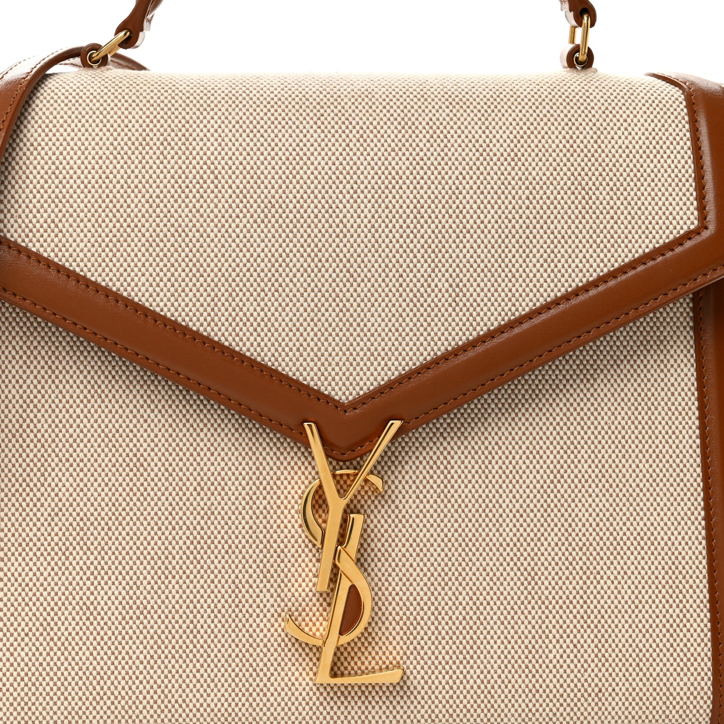 Canvas Calfskin Medium Classic Monogram Cassandra Top Handle Tan Natural