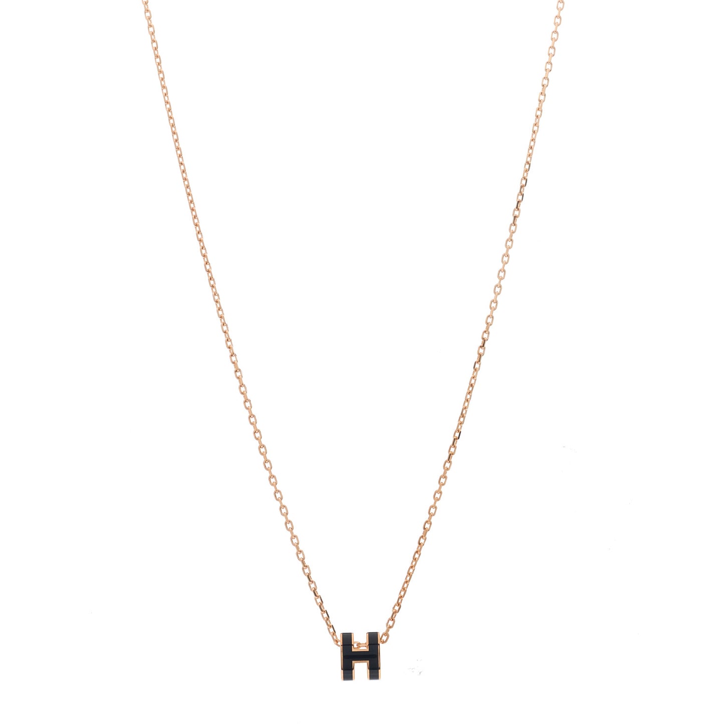 Lacquered Rose Gold Mini Pop H Pendant Necklace Black