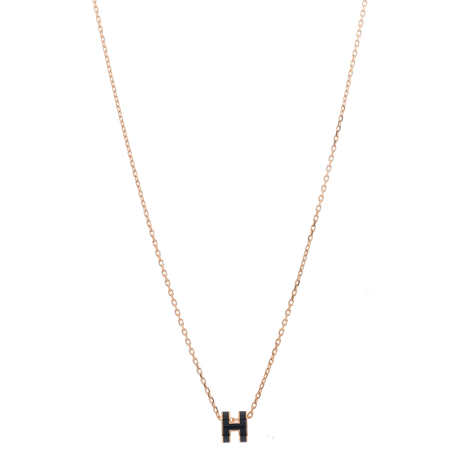 Hermes Lacquered Rose Gold Mini Pop H Pendant Necklace Black 1 of 4