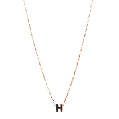 Hermes Lacquered Rose Gold Mini Pop H Pendant Necklace Black 1 of 4
