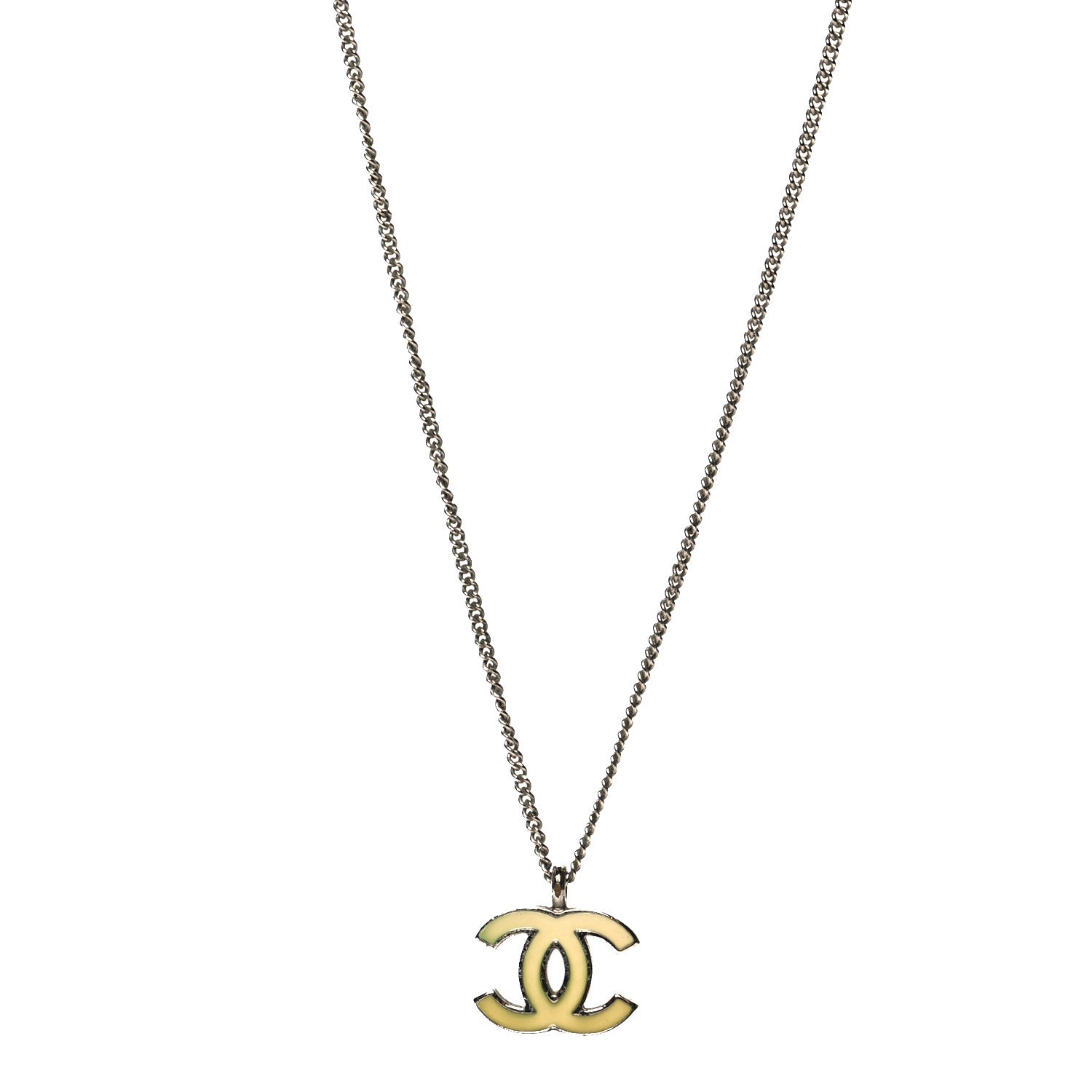 Chanel Enamel CC Necklace Silver White 1100401 – FASHIONPHILE