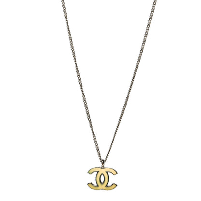Chanel Enamel CC Necklace Silver White 1 of 5