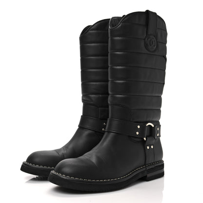 Chanel Oily Calfskin Star Quilted Biker Boots 36.5 Black 3 of 7