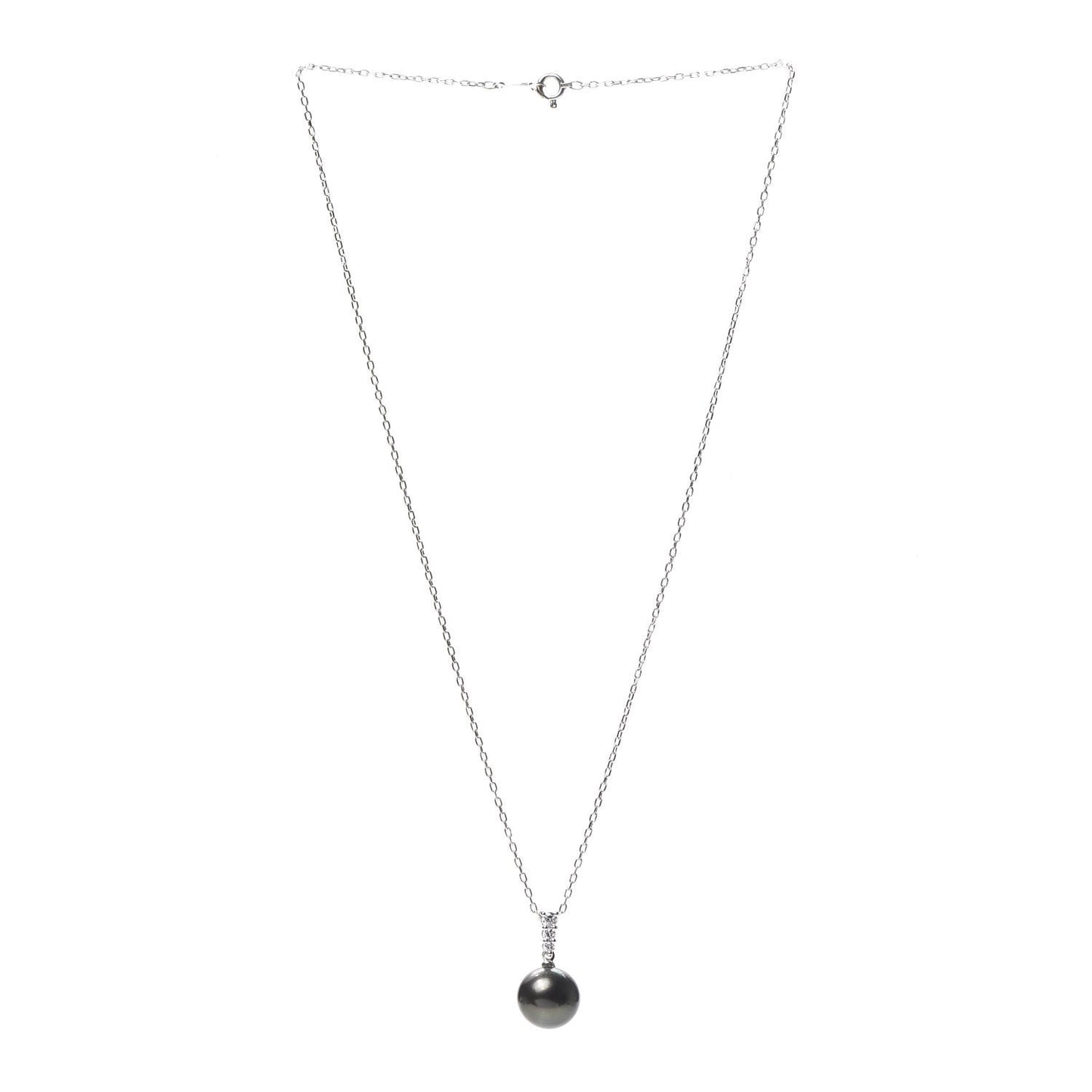 18K White Gold Diamond Black South Sea Pearl 10mm Morning Dew Pendant Necklace