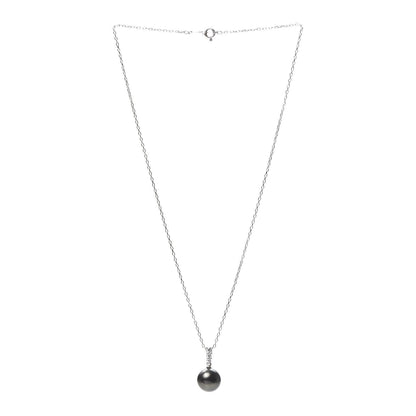 Mikimoto 18K White Gold Diamond Black South Sea Pearl 10mm Morning Dew Pendant Necklace 3 of 5