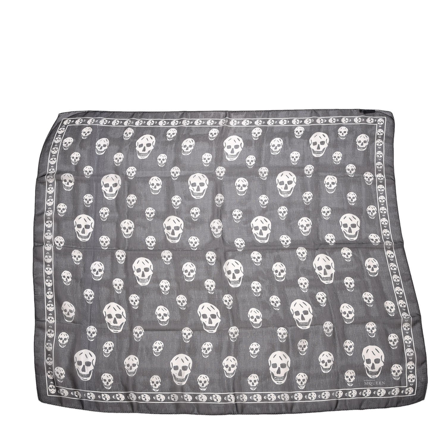 Alexander McQueen Silk Chiffon Skull Scarf Black Ivory 3 of 6