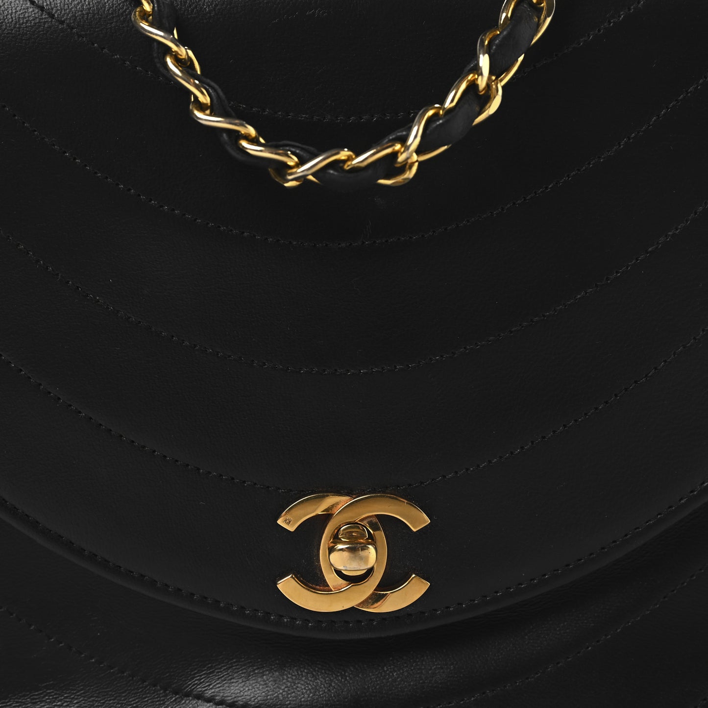 Lambskin Ribbon Quilted Small Single Flap Black