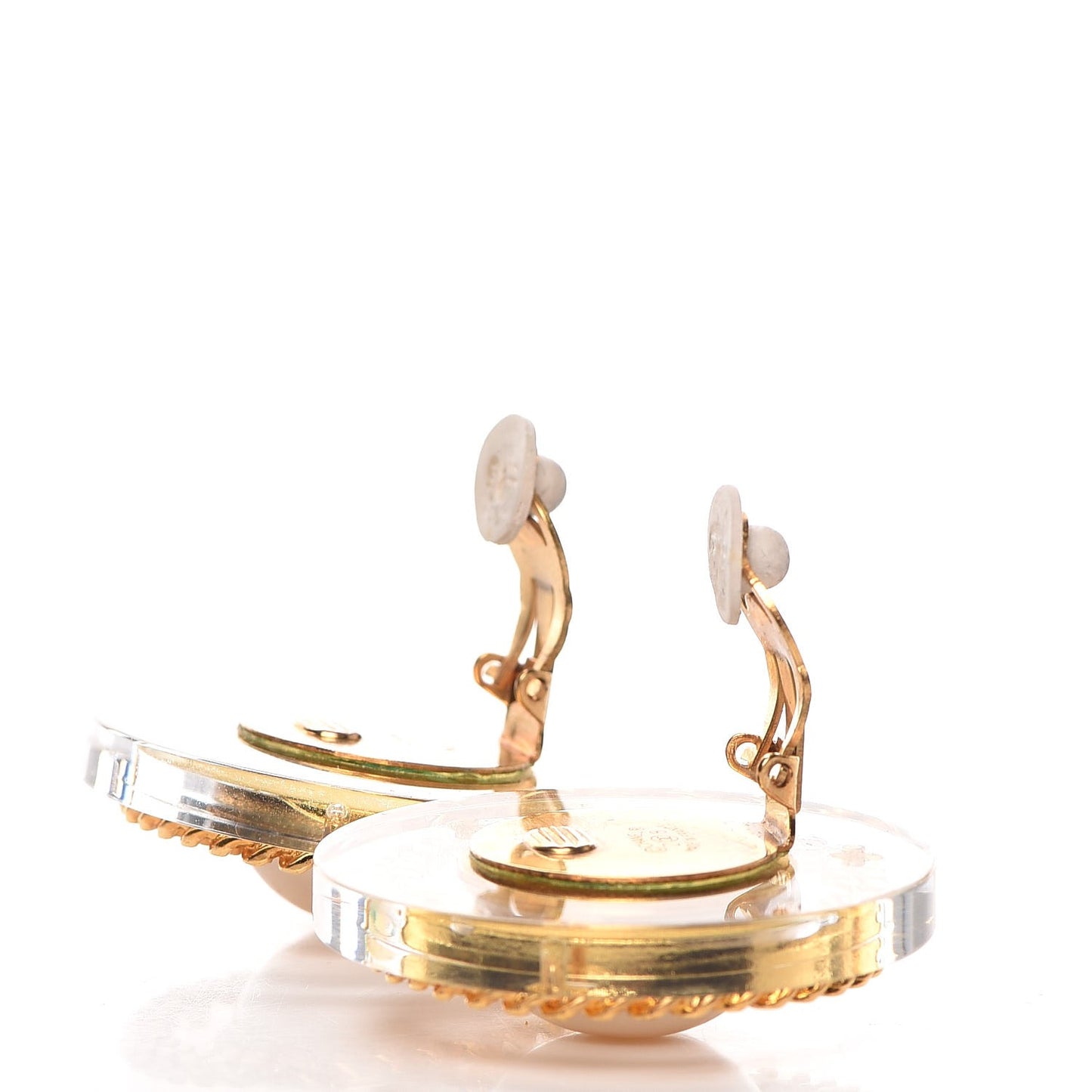Pearl Resin Chain Clip On Earrings Gold