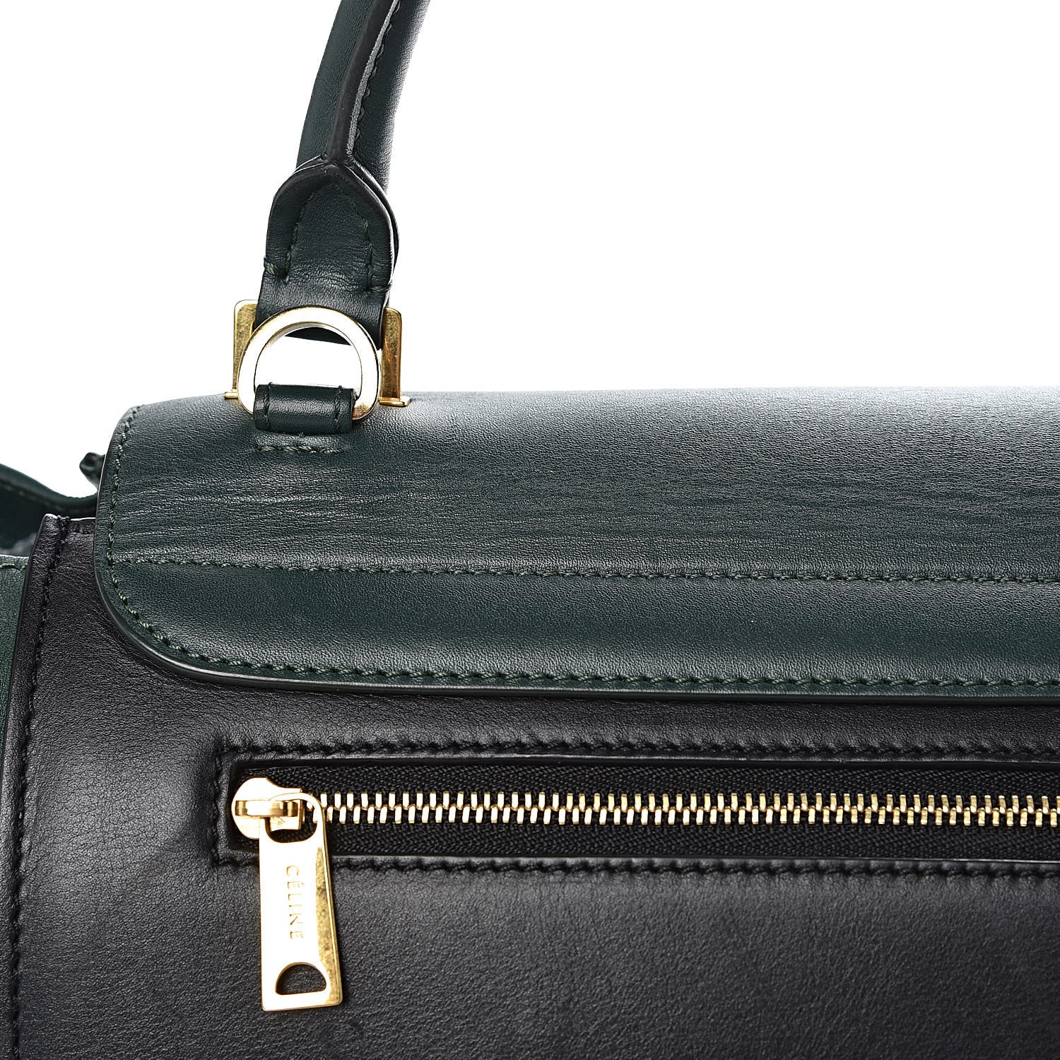 Celine Smooth Calfskin Medium Bi-Color Trapeze Bottle Green Black 12 of 16