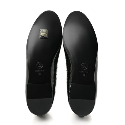 Chanel Patent Calfskin Crocodile Embossed Ballerina Flats 38 Dark Green Black 6 of 10