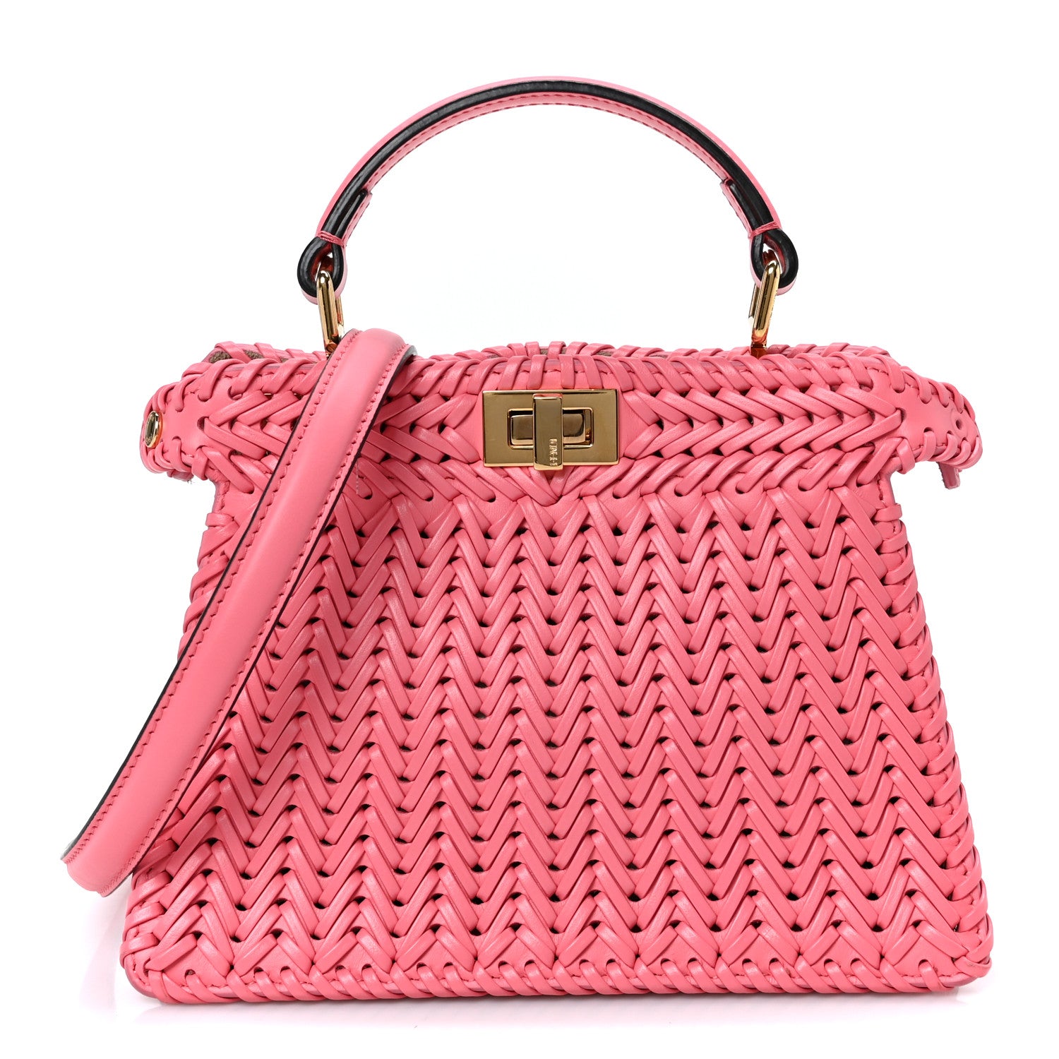 Fendi Vitello King Shiny Nappa Intreccio Petite Peekaboo I SEE U Satchel Pink Dalia 1 of 11
