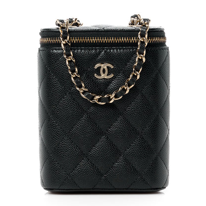 Chanel Caviar Quilted Small Vertical Coco Beauty Vanity Case With Chain Black 1 of 12