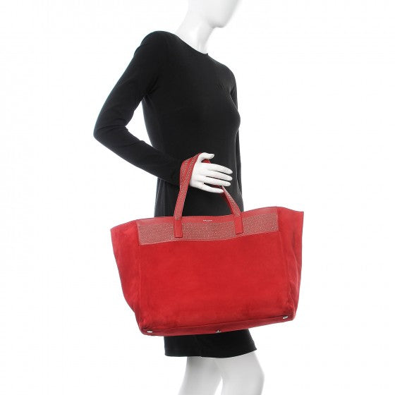 Saint Laurent Calfskin Suede Stud Reversible Shopper Tote Red 3 of 19