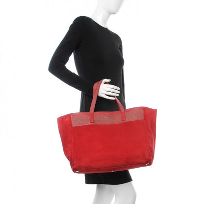 Saint Laurent Calfskin Suede Stud Reversible Shopper Tote Red 3 of 19
