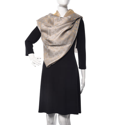 Louis Vuitton Silk Lurex Wool Monogram Shine Shawl Charcoal Greige 2 of 4