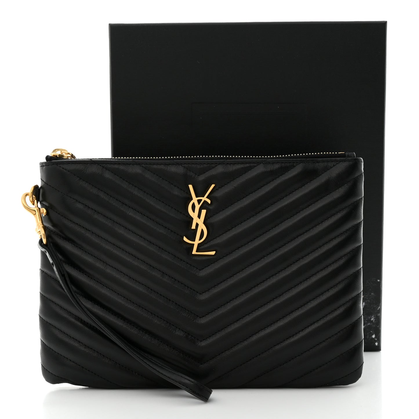 Calfskin Matelasse Chevron Monogram A5 Wristlet Black