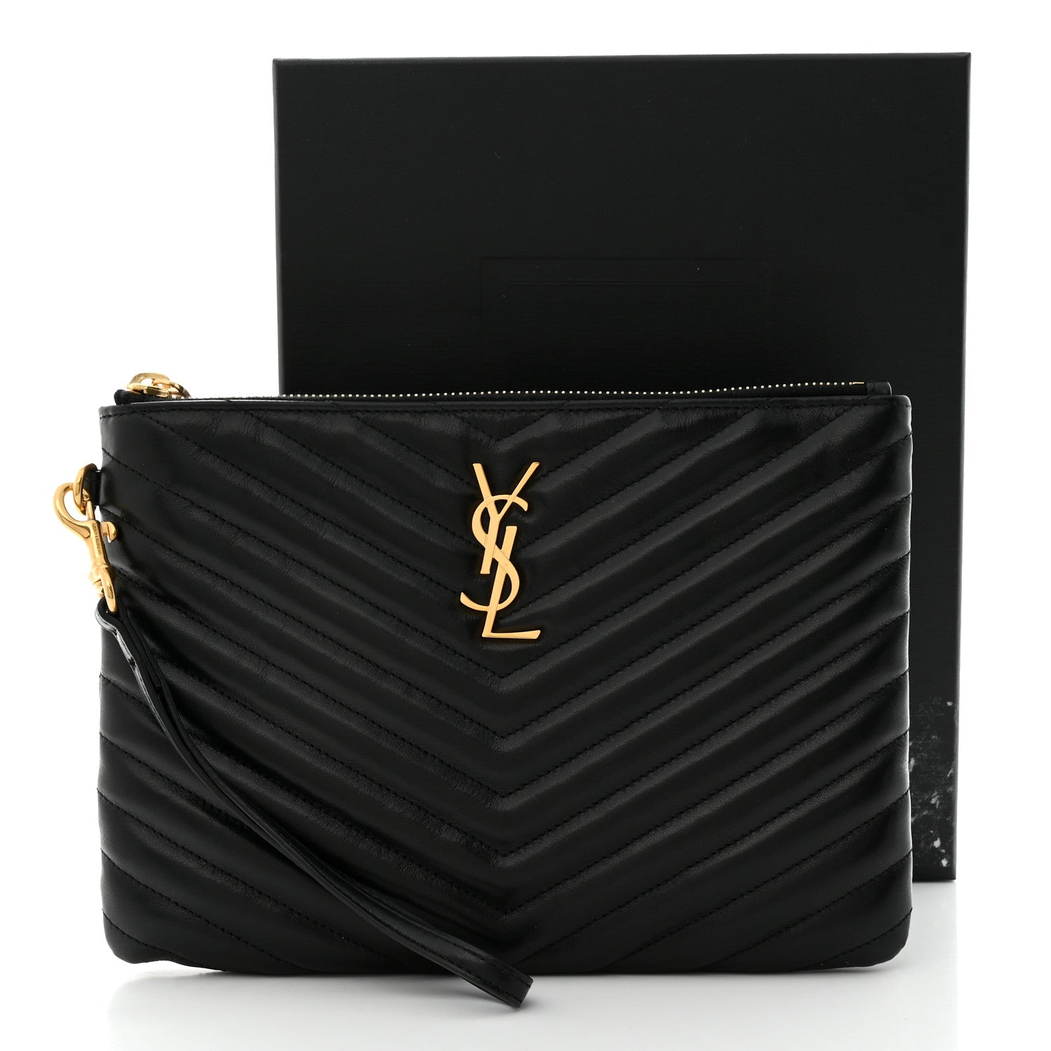 Saint Laurent Calfskin Matelasse Chevron Monogram A5 Wristlet Black 8 of 8