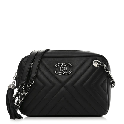 Chanel Calfskin Diagonal Chevron Quilted Tassel Camera Case Black 1 of 12