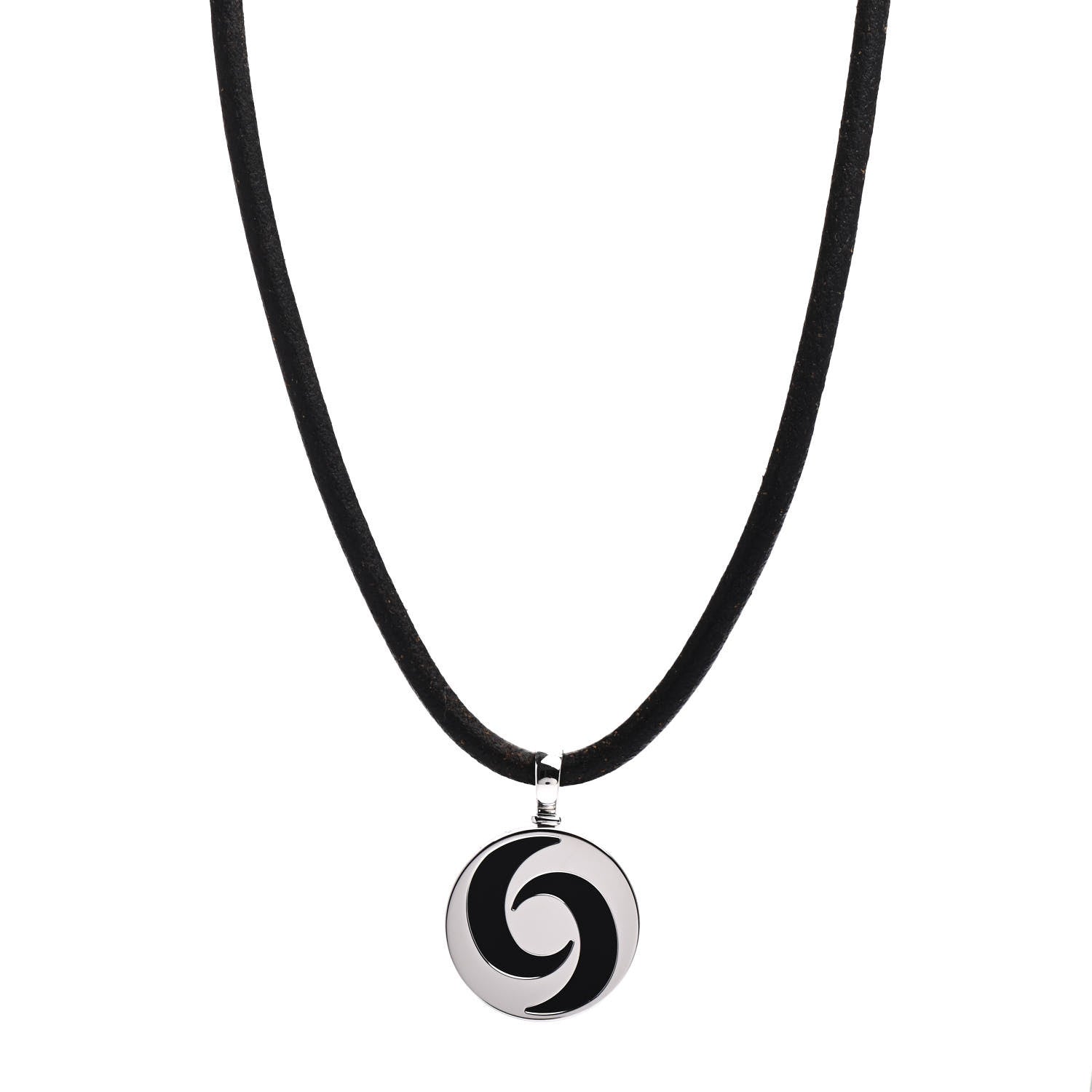 Bulgari 18K White Gold Stainless Steel Optical Pendant Cord Necklace 1 of 3