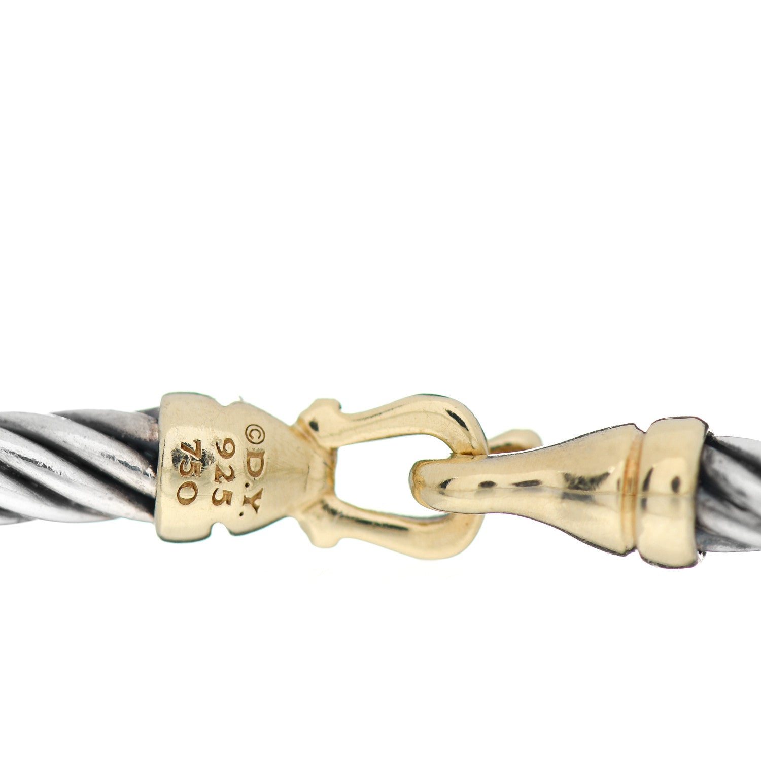 David Yurman Sterling Silver 18K Yellow Gold 3mm Cable Buckle Bracelet 4 of 4