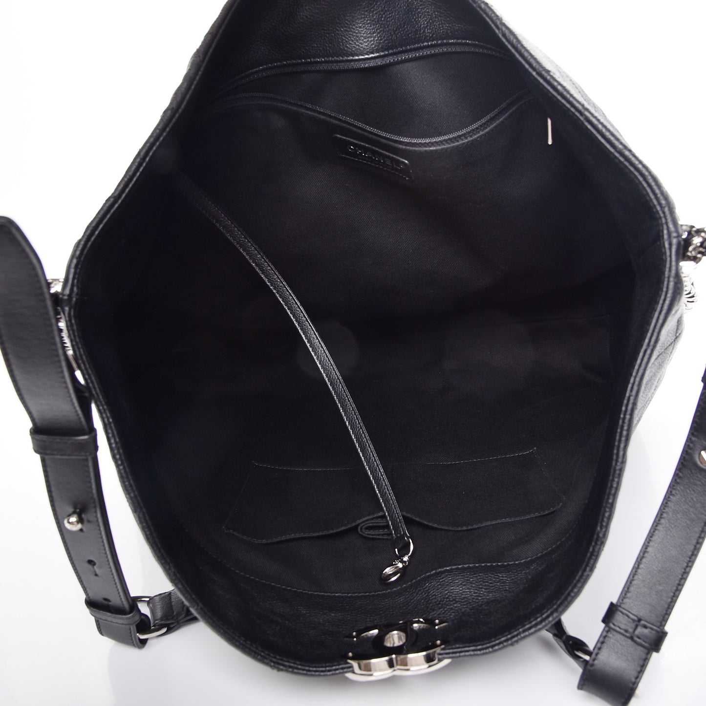 Grained Calfskin Stitched Large Braided With Style Hobo Black