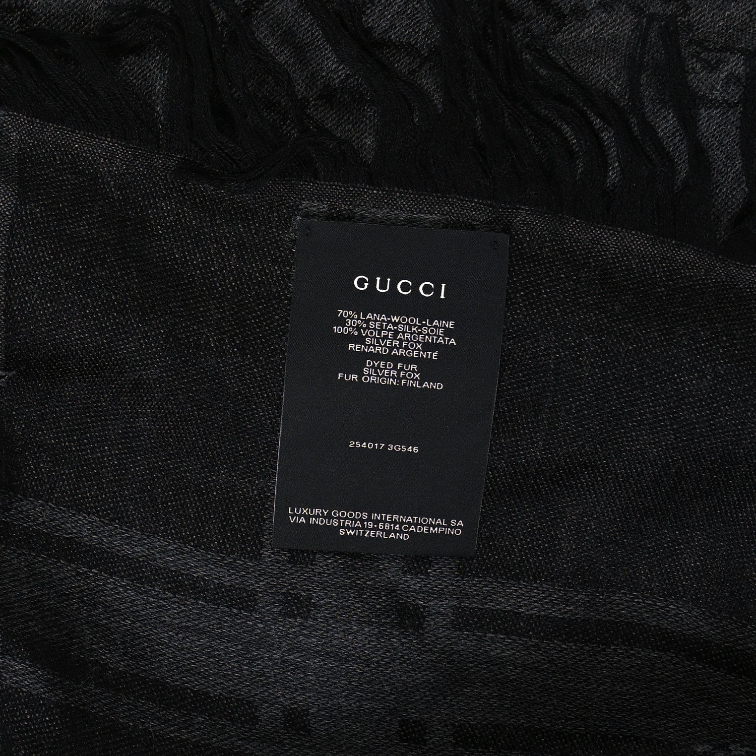 Gucci Wool Silk Fox Fur Monogram Shawl Scarf Black 3 of 3