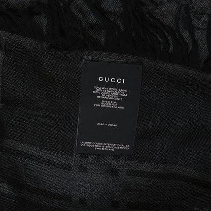 Gucci Wool Silk Fox Fur Monogram Shawl Scarf Black 3 of 3