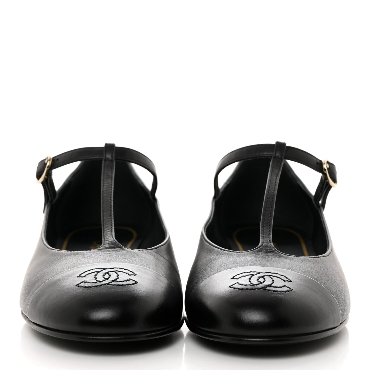 Calfskin Cap Toe T Strap CC Flats 37 Black