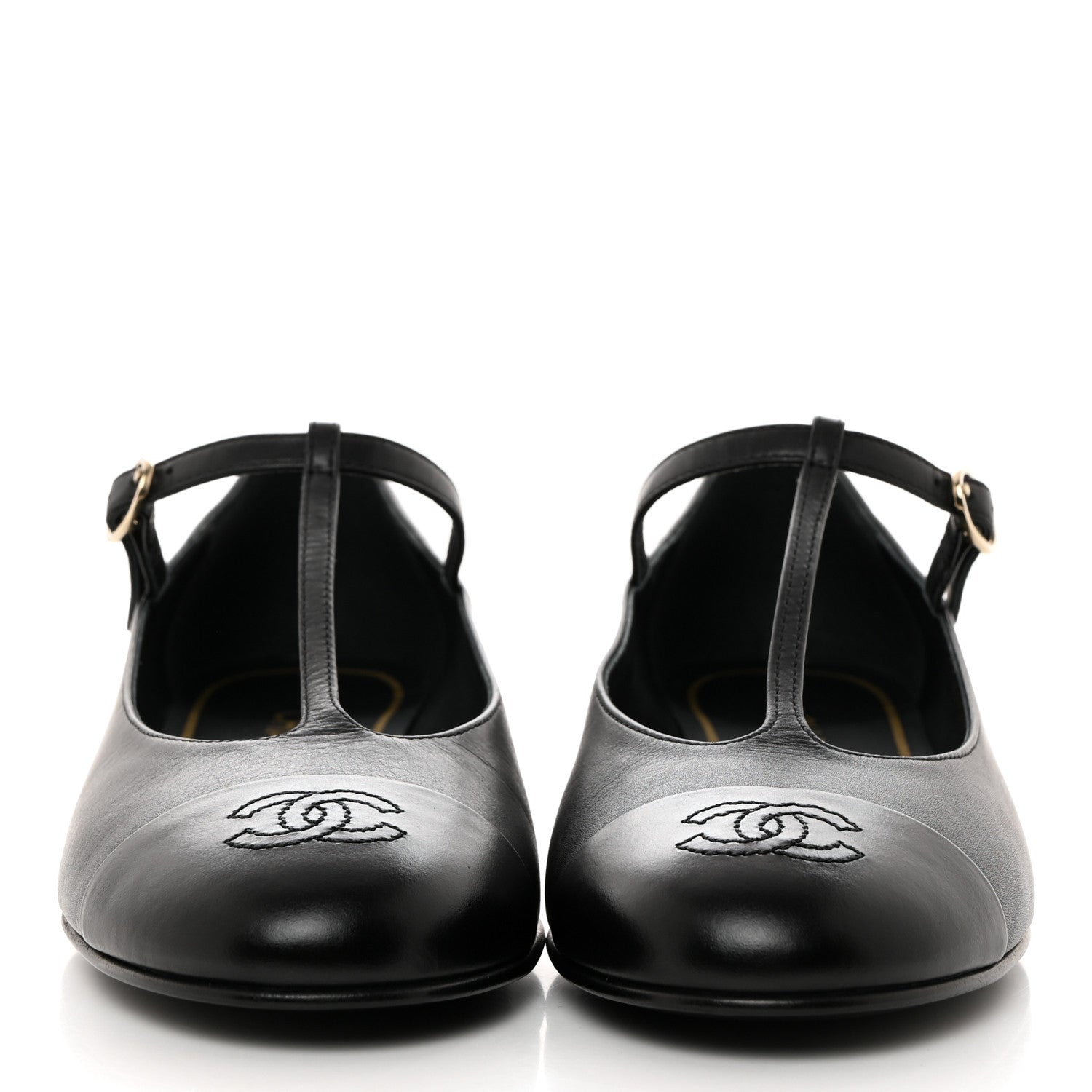Chanel Calfskin Cap Toe T Strap CC Flats 37 Black 2 of 9