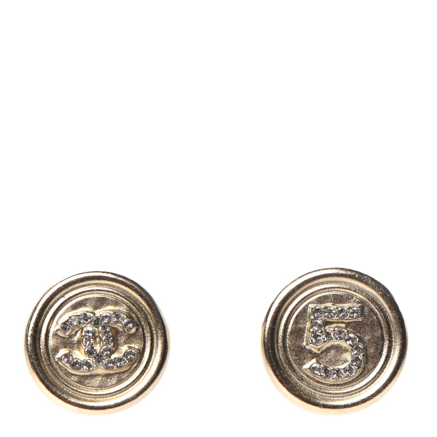 Chanel Crystal CC Round Earrings Light Gold 1 of 5