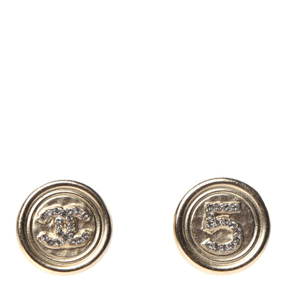 Chanel Crystal CC Round Earrings Light Gold 1 of 5