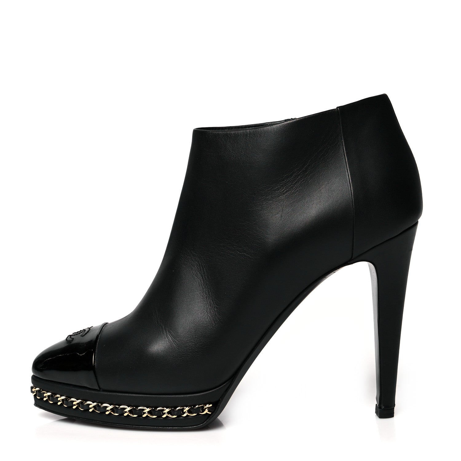 Chanel Lambskin CC Platform Cap Toe Chain Ankle Boots 40 Black 1 of 8