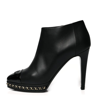 Chanel Lambskin CC Platform Cap Toe Chain Ankle Boots 40 Black 1 of 8