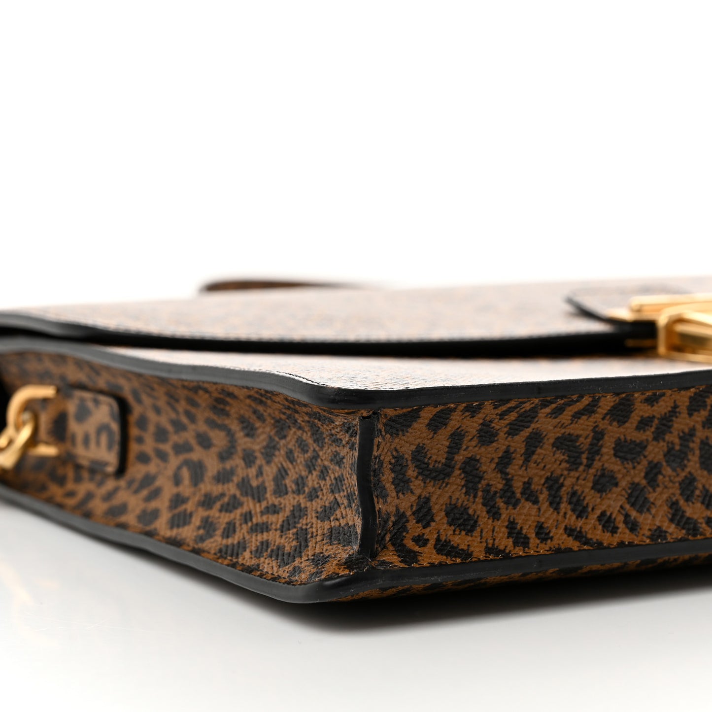 Grained Calfskin Leopard Print Cartable Small Briefcase Brown Black