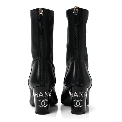Chanel Lambskin Grosgrain Cap Toe Ankle Boots 36.5 Black 5 of 7
