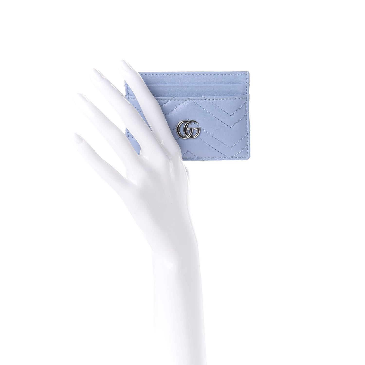 Gucci Calfskin Matelasse GG Marmont Card Holder Porcelain Light Blue 2 of 7